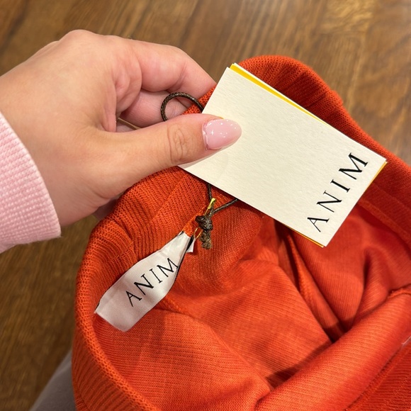 NWT ANIM LIVING KOZA - Straight Leg Knit Pants With Hemstitch Orange - Picture 3 of 6